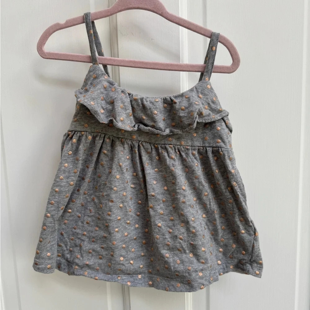 NWOT Baby GAP 3T Girls Gray Polka Dot Camisole Blouse with Ruffled Neckline